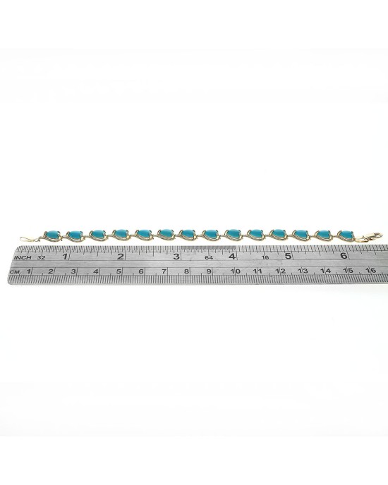 Synthetic Turquoise Inline Bracelet in Yellow Gold
